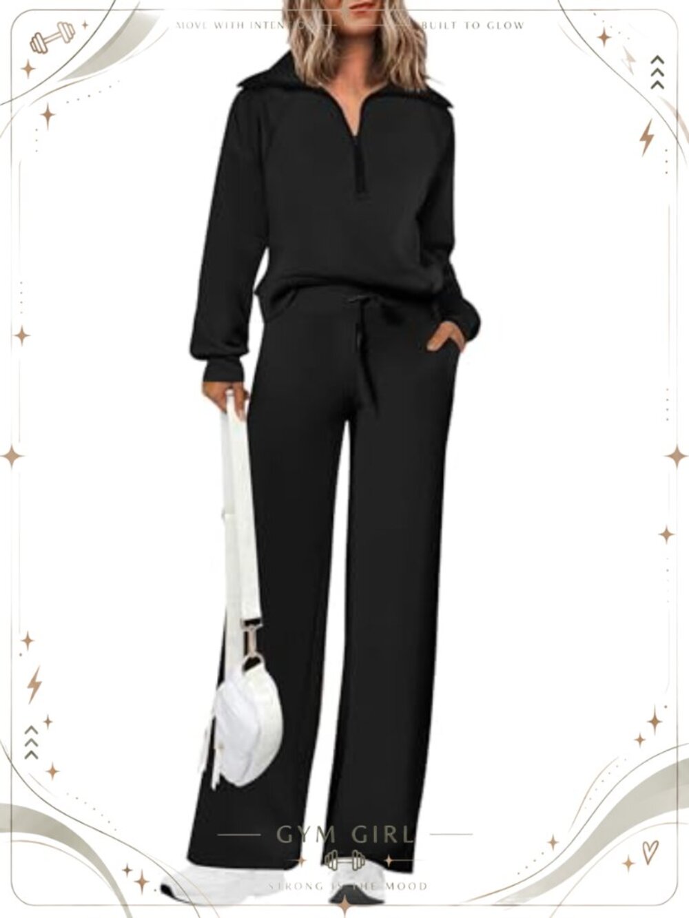 Women 2 Piece Lounge Set Half Zip Sweatshirt Palazzo Pants Tracksuit